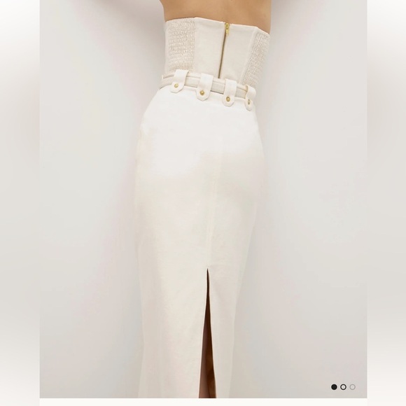 ROARI Meredith dark denim maxi pencil skirt invisible side zip belt loops NWT Sm - Picture 12 of 13